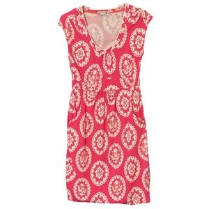 Mini Boden Pink Floral Scroll Cotton Blend Shift Dress With Pockets Girls 14R